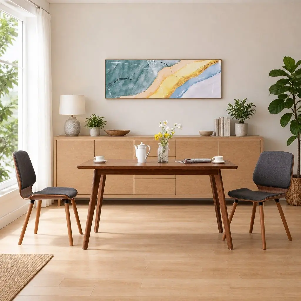 Dining Chairs Set Grey Fabric Upholstered Wood Frame