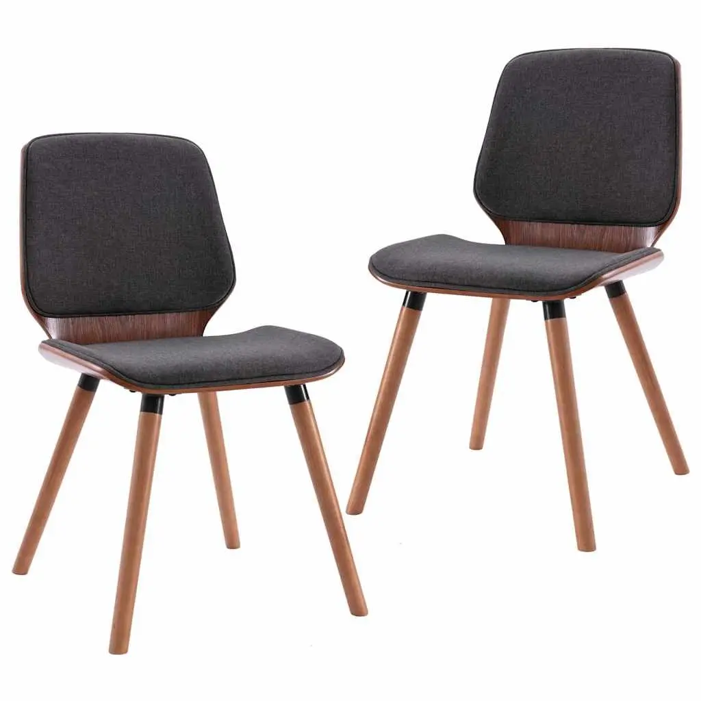 Dining Chairs Set Grey Fabric Upholstered Wood Frame