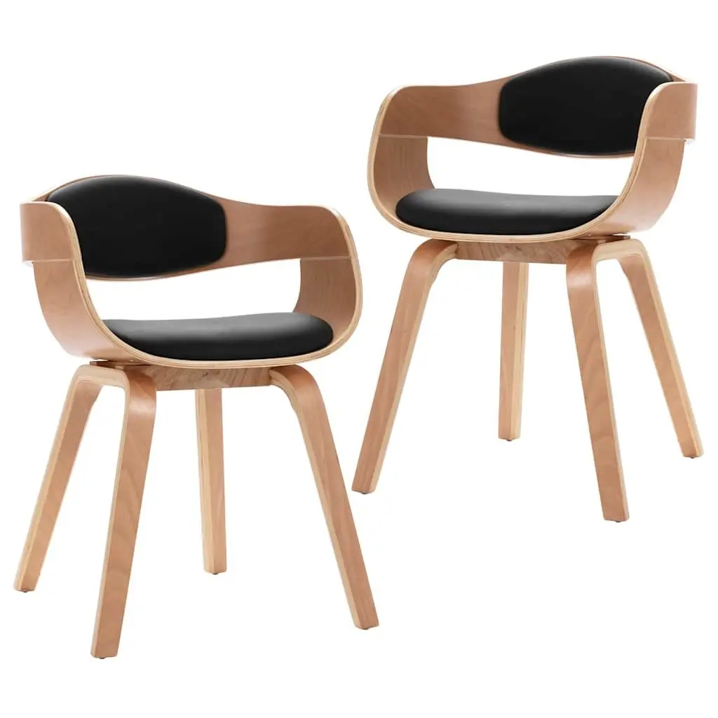 Dining Chairs Set of 2 Bent Wood Frame Faux Leather Seat