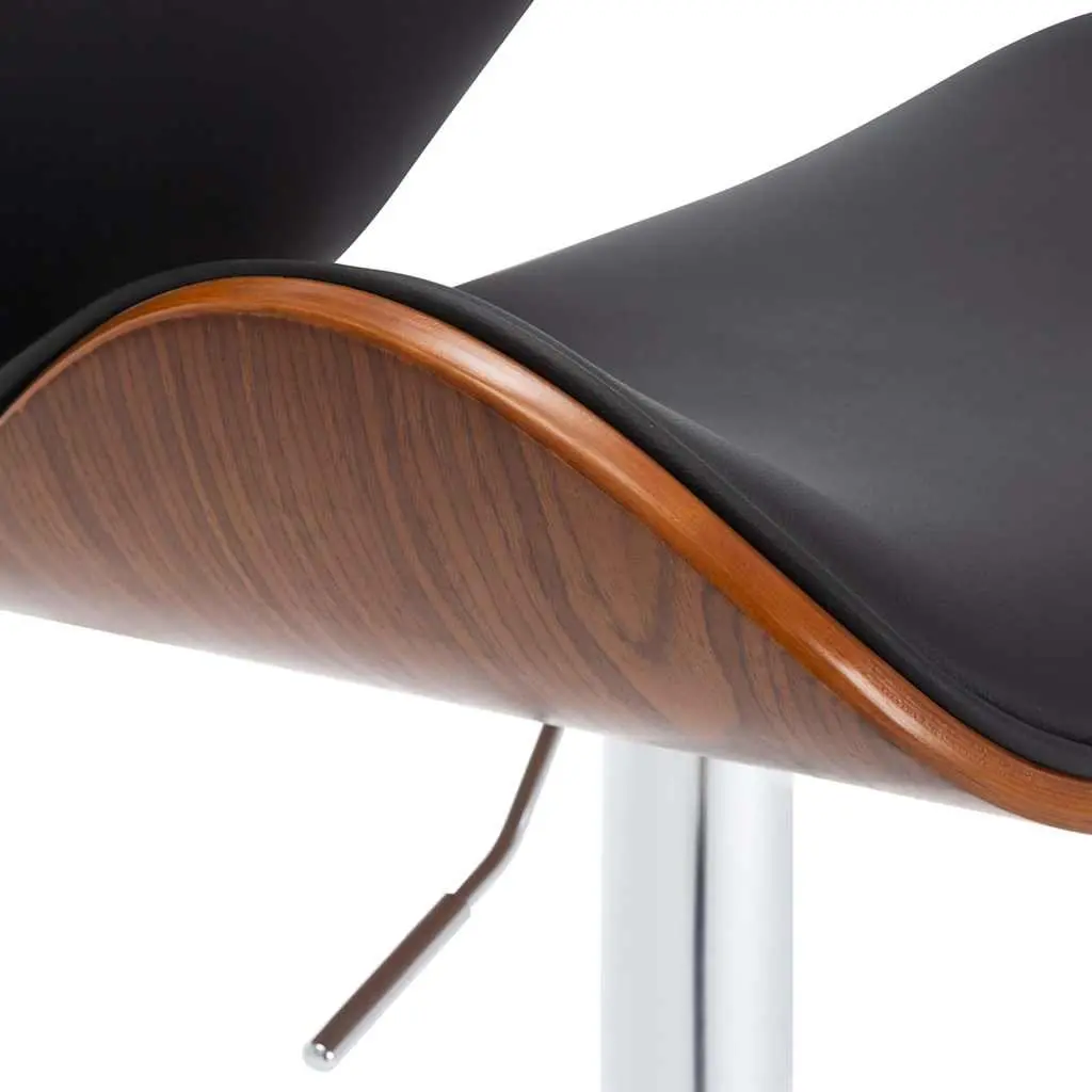 Bar Stool Black Faux Leather Seat Gas Lift Adjustable Height with Footrest