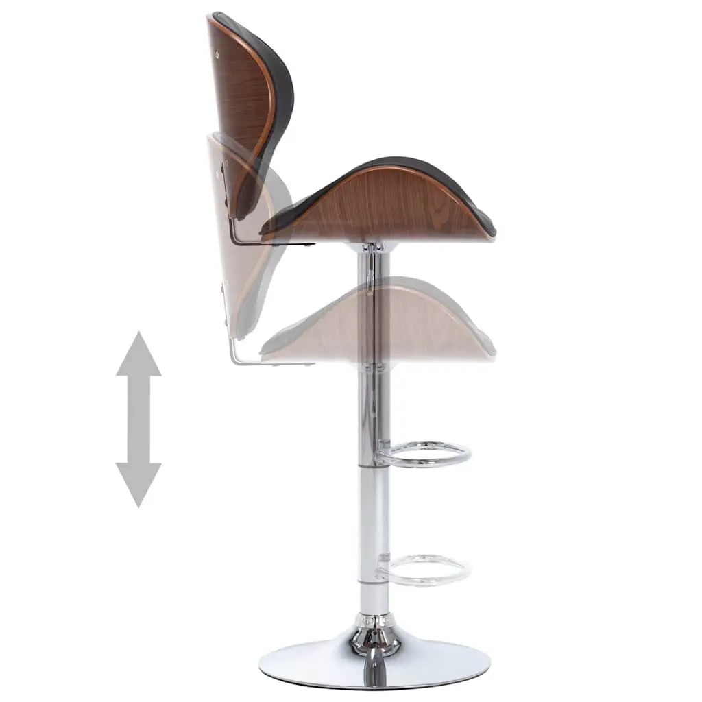 Bar Stool Black Faux Leather Seat Gas Lift Adjustable Height with Footrest