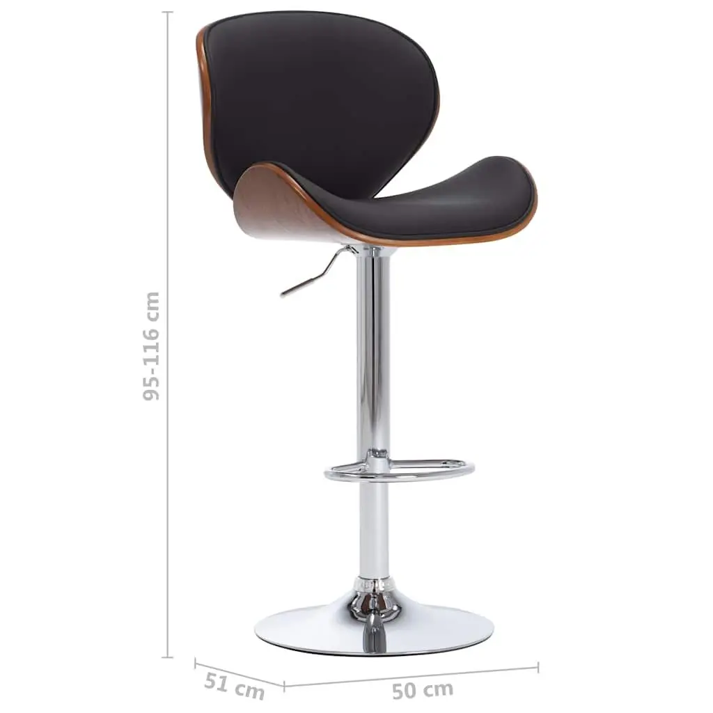 Bar Stool Black Faux Leather Seat Gas Lift Adjustable Height with Footrest