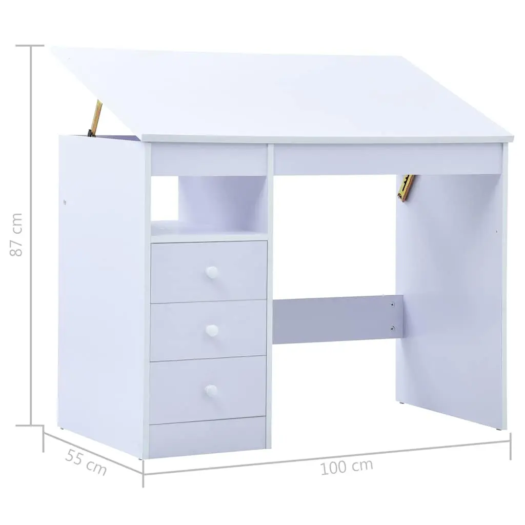 Children Art Drafting Table Tiltable Study Desk White Workspace with Storage