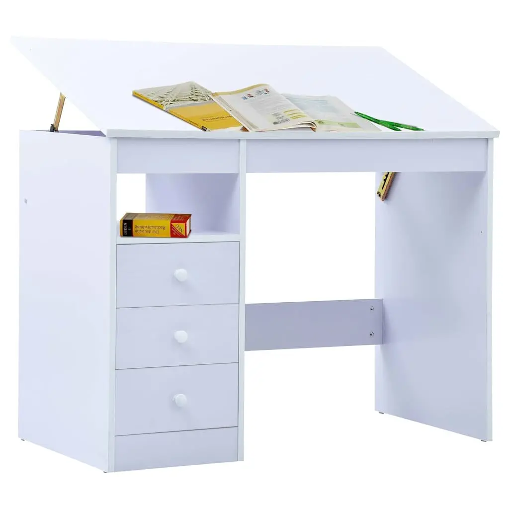 Children Art Drafting Table Tiltable Study Desk White Workspace with Storage