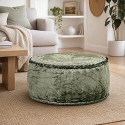 Round Velvet Pouffe Footrest Ottoman Seat Home Decor 40x20cm Green