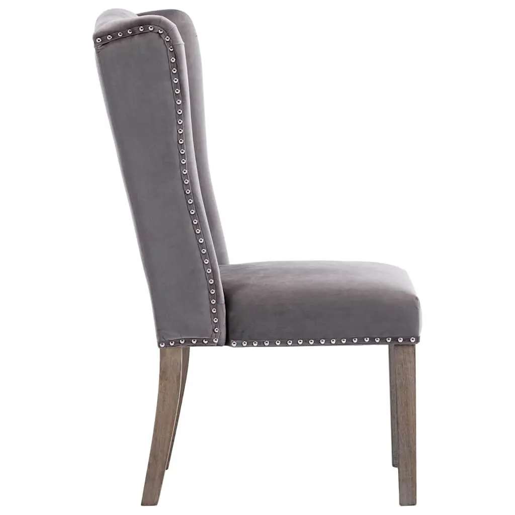 Velvet Upholstered Dining Chair with Button Backrest and Metal Rivets in Grey