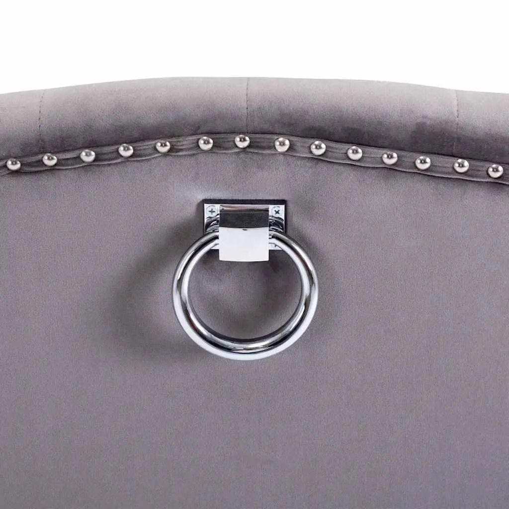 Velvet Upholstered Dining Chair with Button Backrest and Metal Rivets in Grey