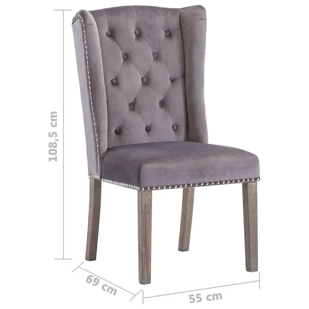 Velvet Upholstered Dining Chair with Button Backrest and Metal Rivets in Grey
