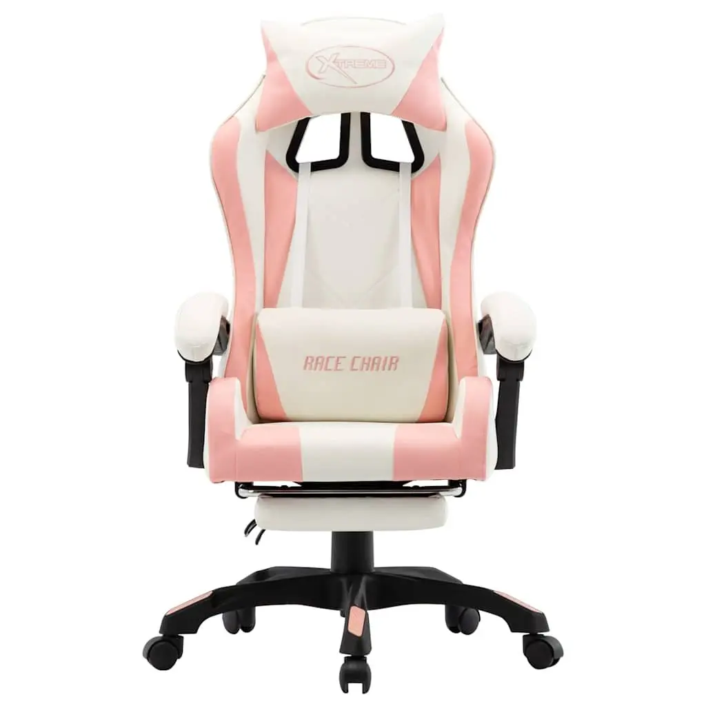 Racing Office Chair Pink White Faux Leather Reclining 360 Degree Swivel Desk Seat