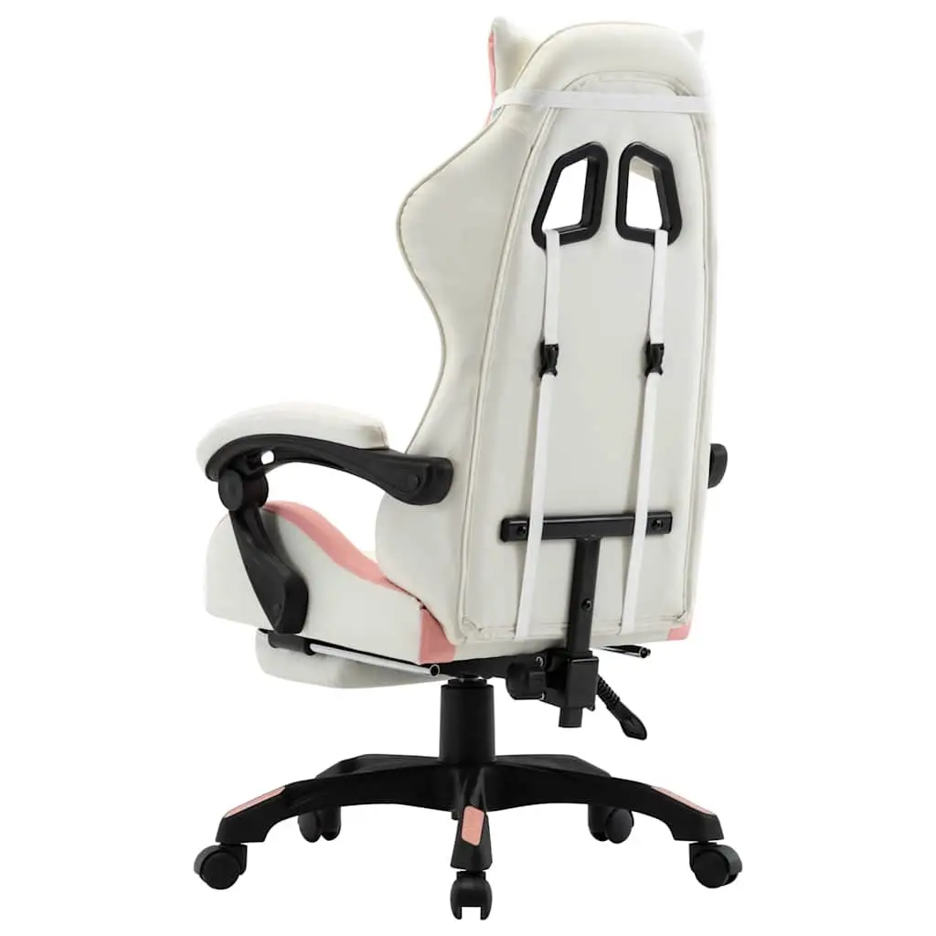 Racing Office Chair Pink White Faux Leather Reclining 360 Degree Swivel Desk Seat