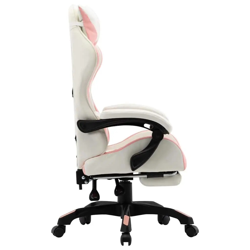 Racing Office Chair Pink White Faux Leather Reclining 360 Degree Swivel Desk Seat