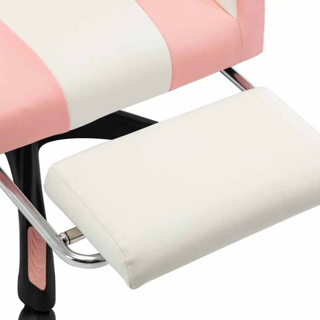 Racing Office Chair Pink White Faux Leather Reclining 360 Degree Swivel Desk Seat
