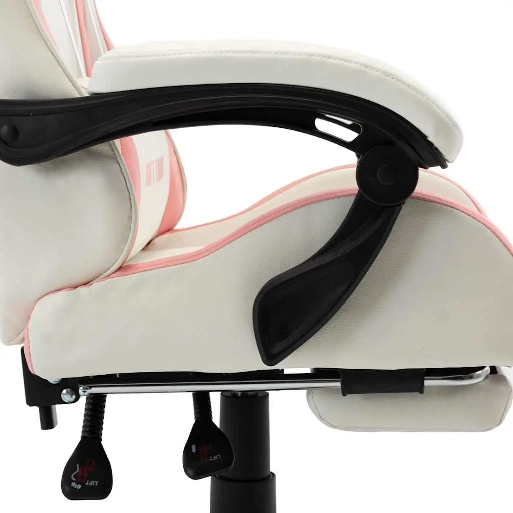 Racing Office Chair Pink White Faux Leather Reclining 360 Degree Swivel Desk Seat