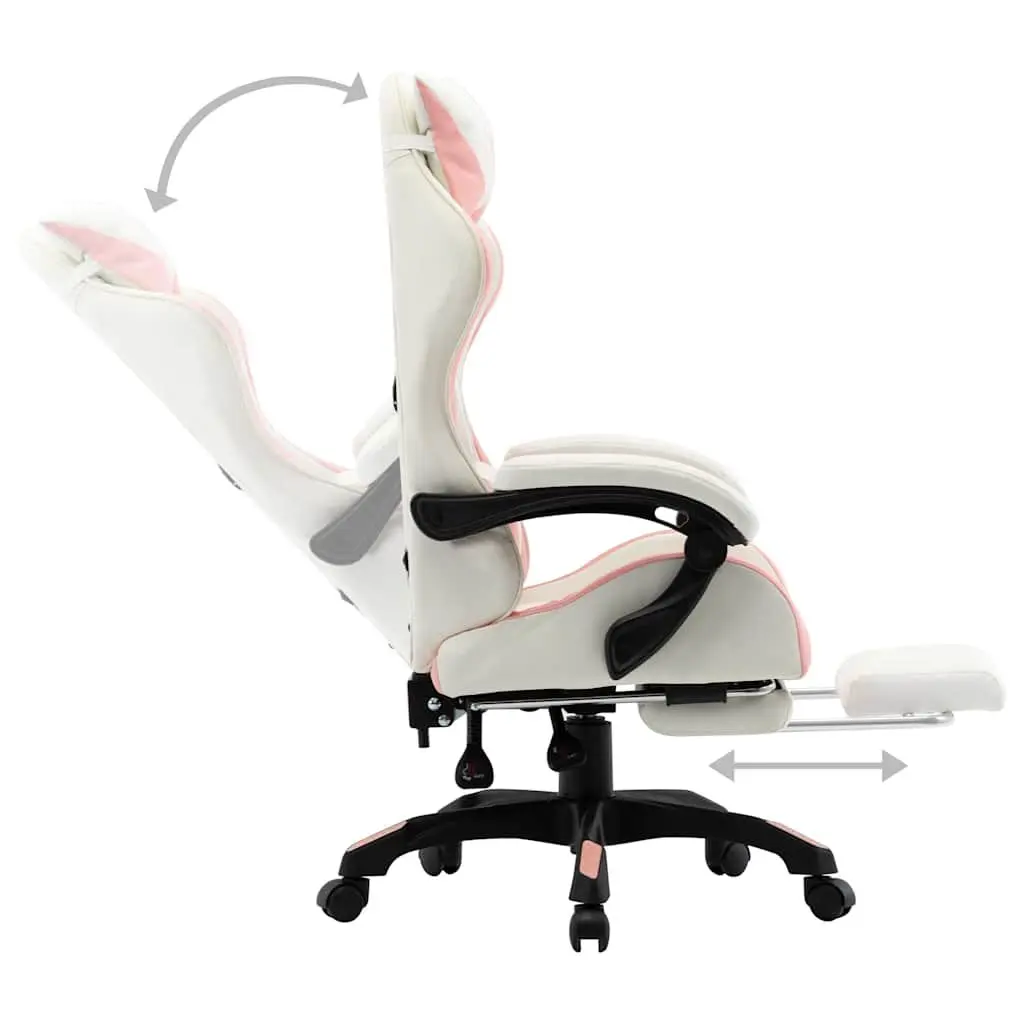 Racing Office Chair Pink White Faux Leather Reclining 360 Degree Swivel Desk Seat
