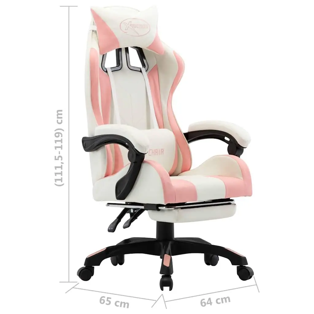 Racing Office Chair Pink White Faux Leather Reclining 360 Degree Swivel Desk Seat