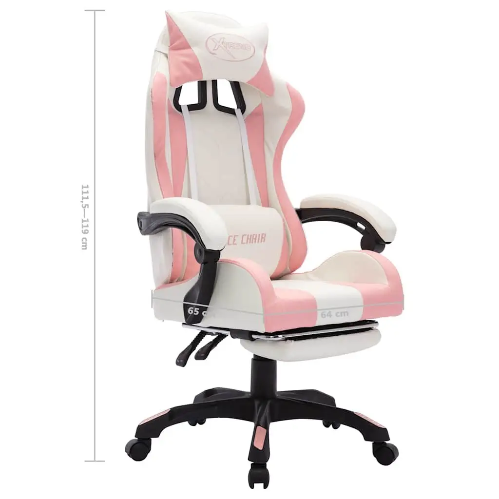 Racing Chair Gaming Office Desk Seat Pink RGB LED Lights Reclining Footrest