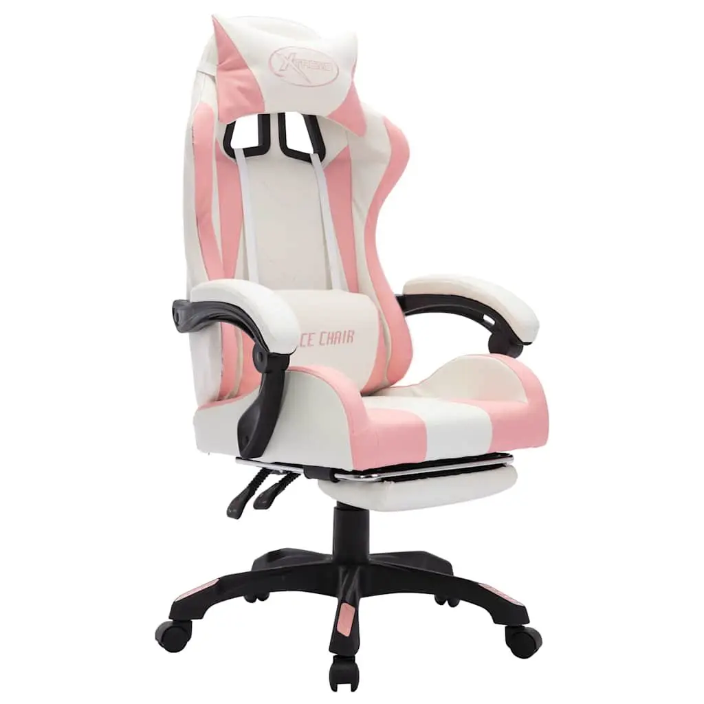 Racing Chair Gaming Office Desk Seat Pink RGB LED Lights Reclining Footrest