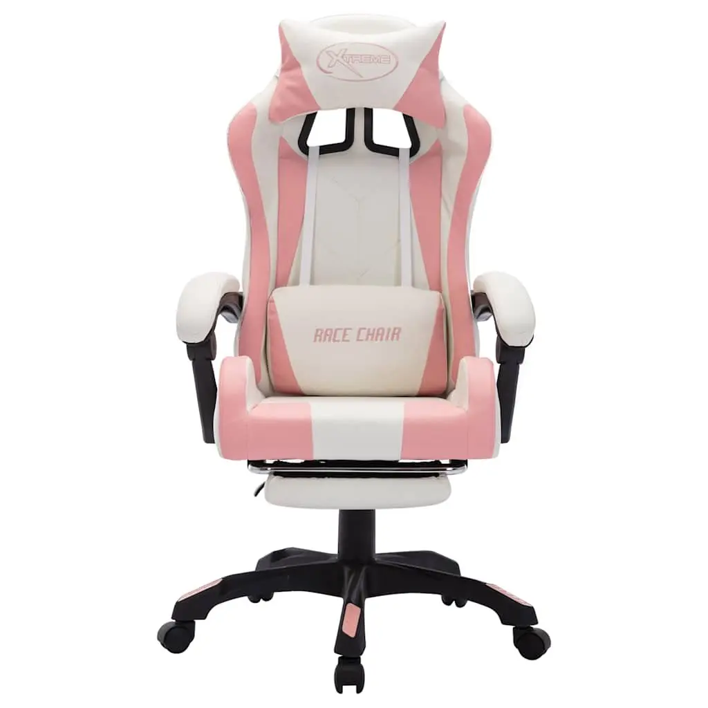Racing Chair Gaming Office Desk Seat Pink RGB LED Lights Reclining Footrest