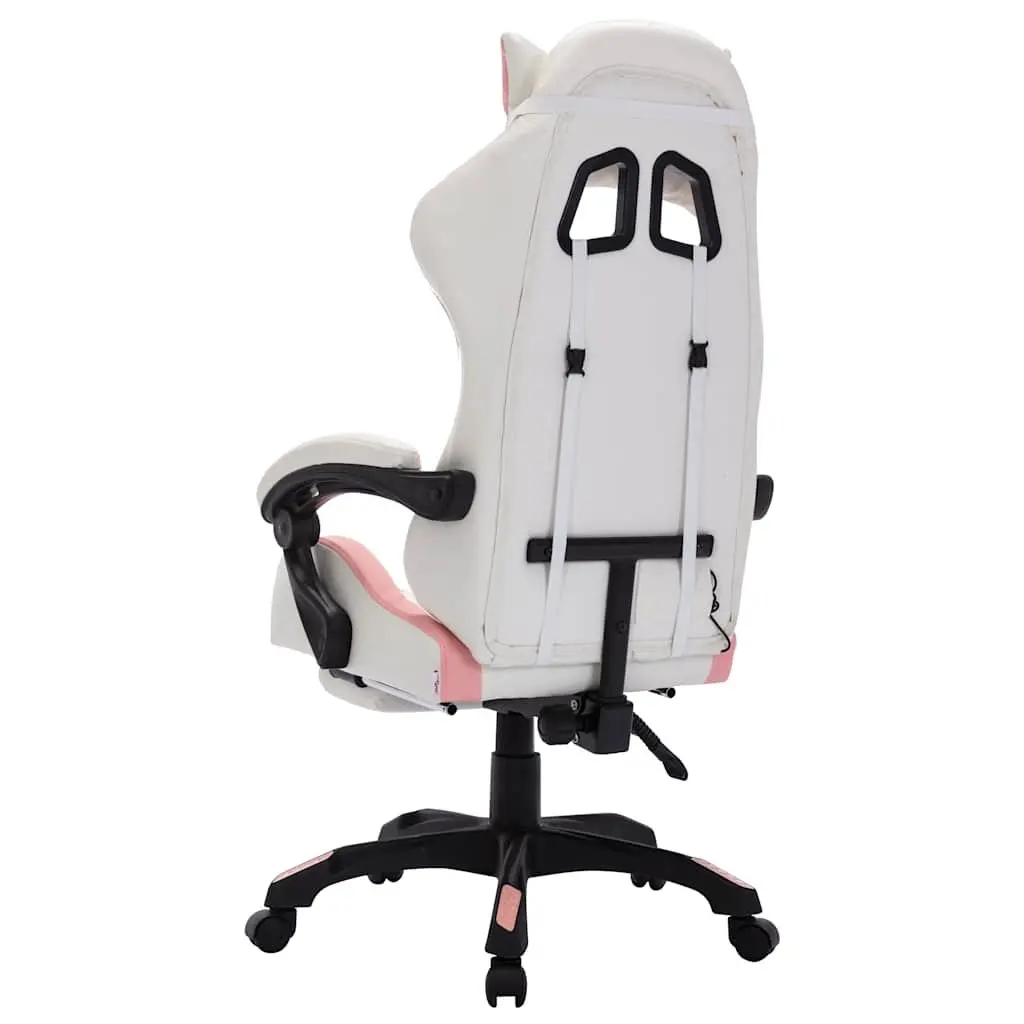 Racing Chair Gaming Office Desk Seat Pink RGB LED Lights Reclining Footrest