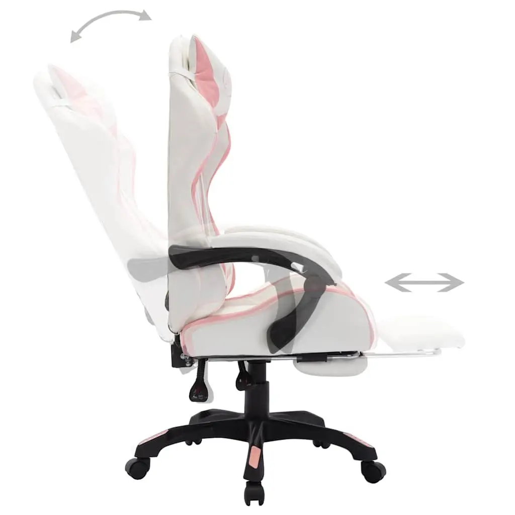 Racing Chair Gaming Office Desk Seat Pink RGB LED Lights Reclining Footrest