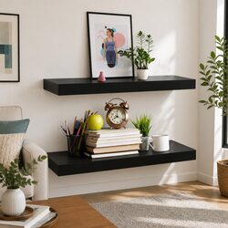 Floating Wall Shelves Black Display Storage 40x20cm Home Decor Organizer Set 2pc