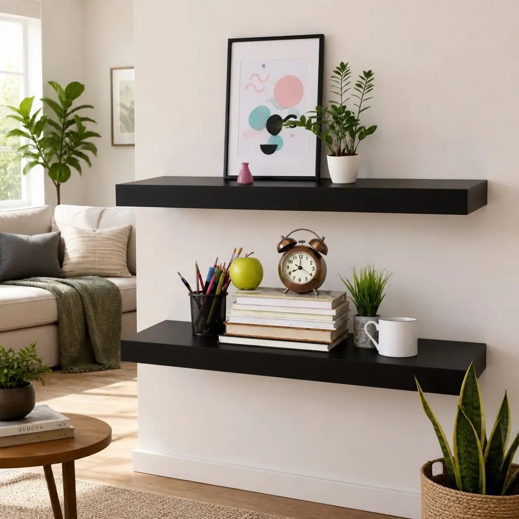 Floating Wall Shelves Black 2 Pieces 80 x 20 x 3.8 cm Display Ledges Storage Home Decor