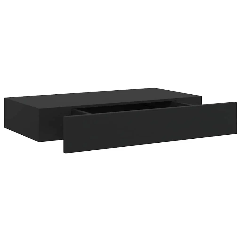 Floating Wall Shelf with Drawer Black 48x25x8 cm