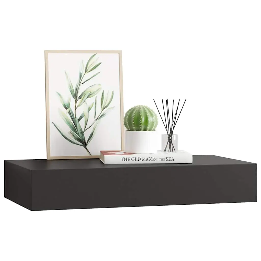 Floating Wall Shelf with Drawer Black 48x25x8 cm