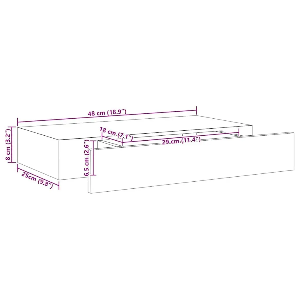 Floating Wall Shelf with Drawer Black 48x25x8 cm