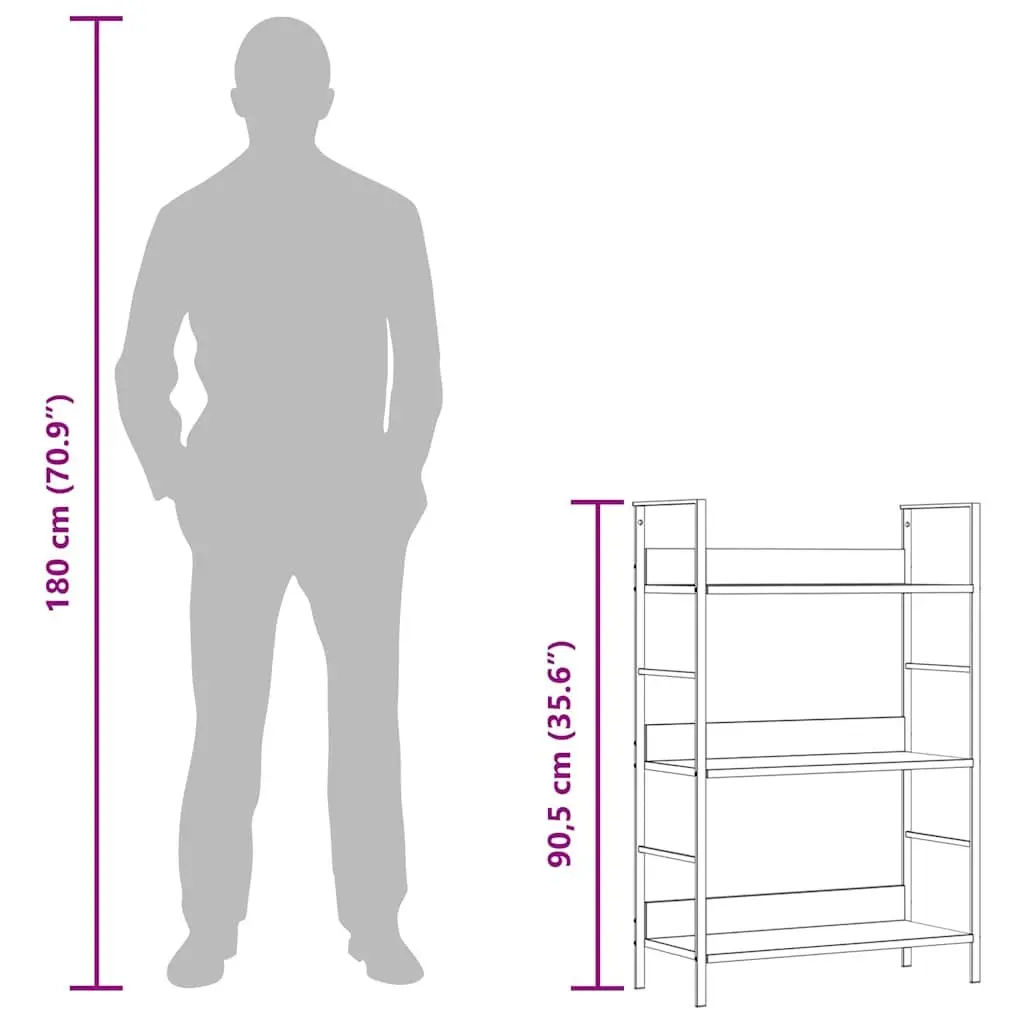 3-Layer Book Shelf Storage Cabinet Engineered Wood Black 60x27.6x90.5cm Standing