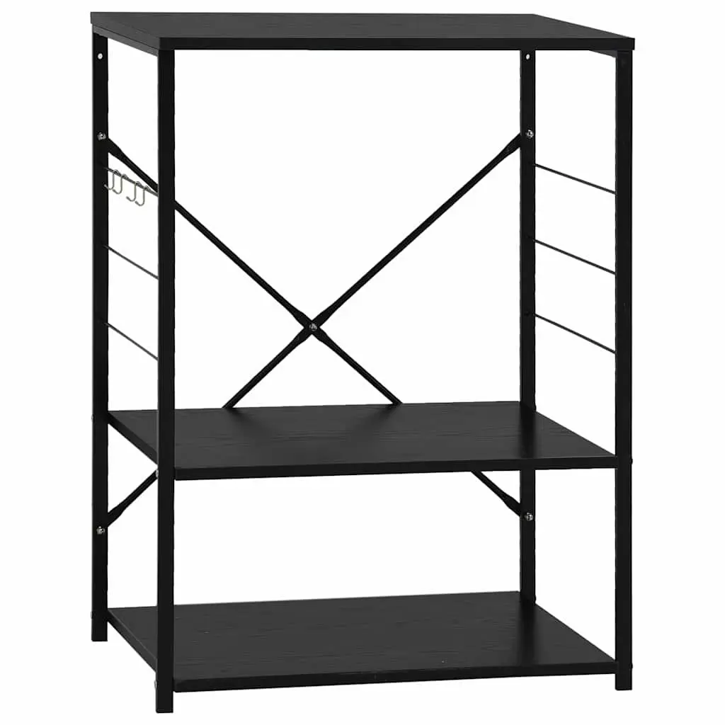 Kitchen Organiser 3-Tier Black Storage Cabinet with Side Hooks 60x39.6x79.5cm