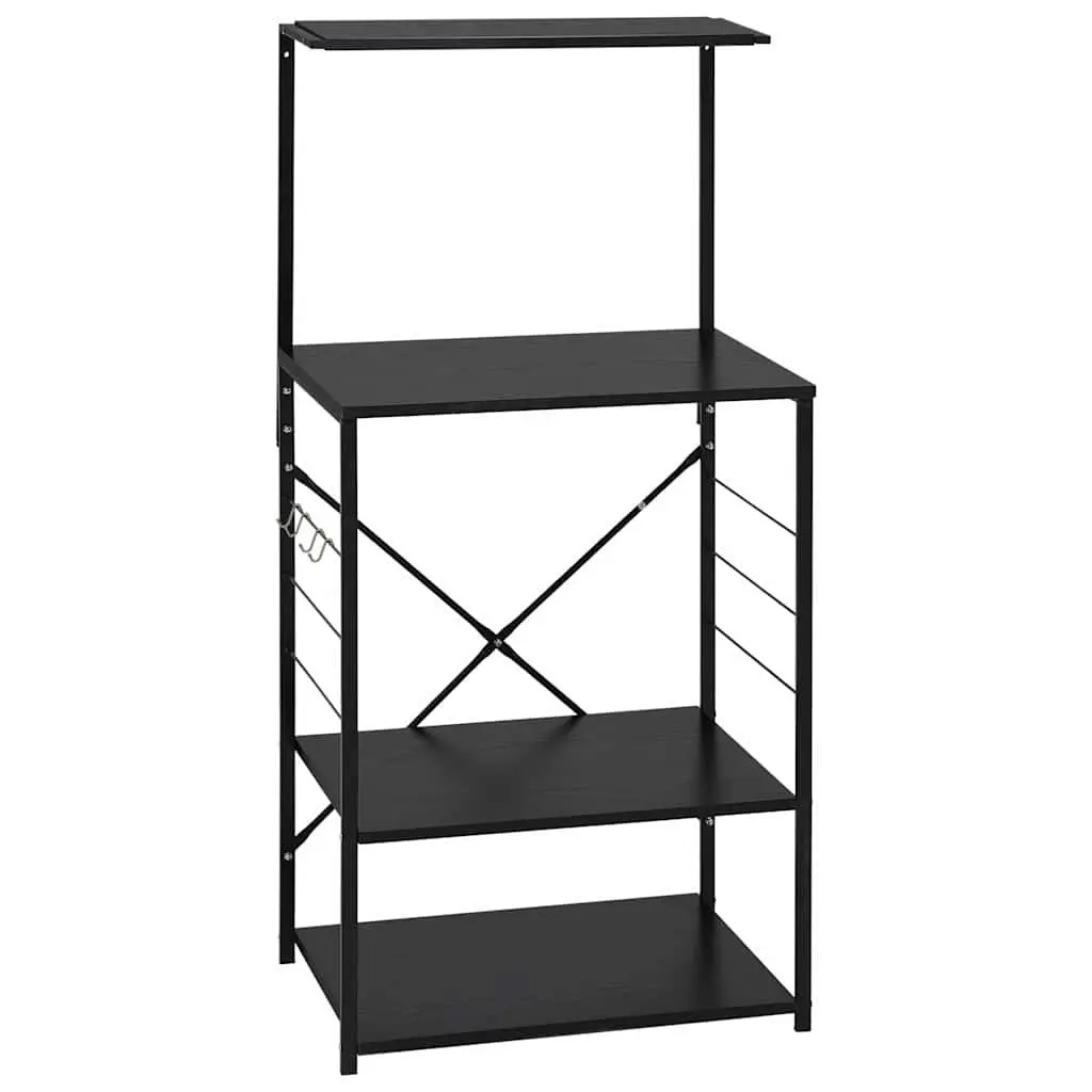 4 Tier Kitchen Storage Cabinet Shelf Organiser Black Engineered Wood Suitable for Microwaves and Kitchen Essentials