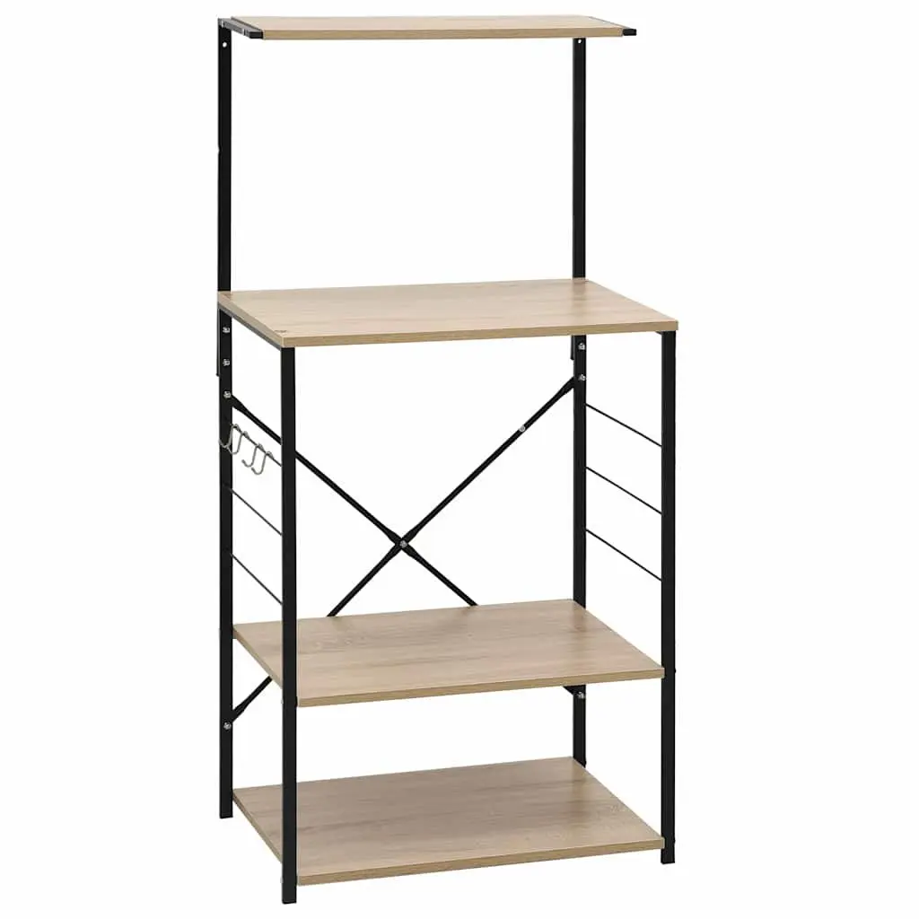 Microwave Cabinet 4-Tier Kitchen Shelf Storage Organiser Black Oak 60x39.6x123cm