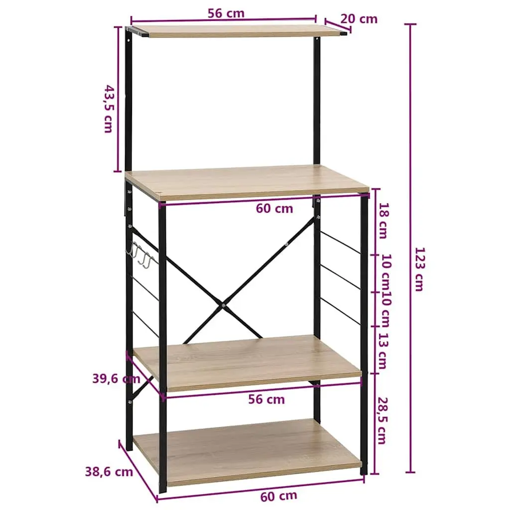 Microwave Cabinet 4-Tier Kitchen Shelf Storage Organiser Black Oak 60x39.6x123cm