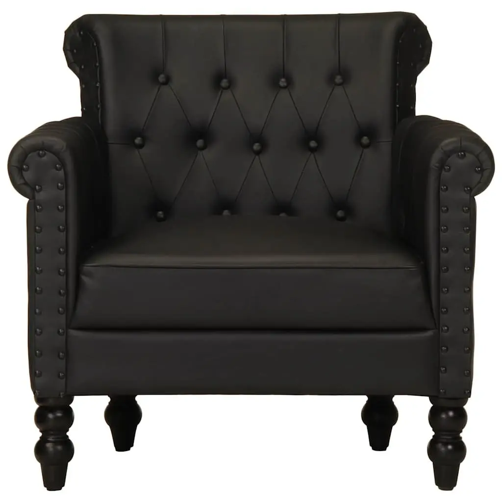 Armchair Black Real Goat Leather Lounge Chair Solid Mango Wood Legs