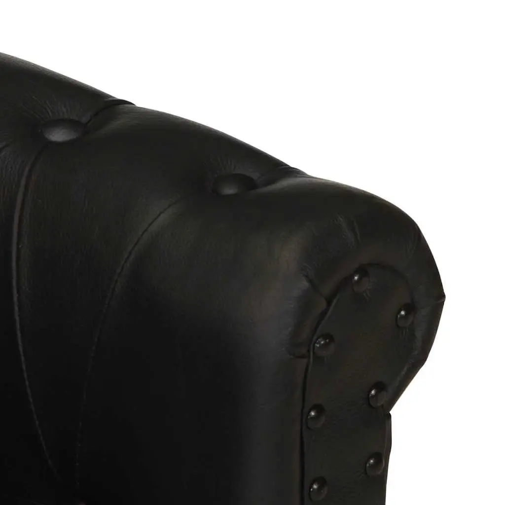 Armchair Black Real Goat Leather Lounge Chair Solid Mango Wood Legs