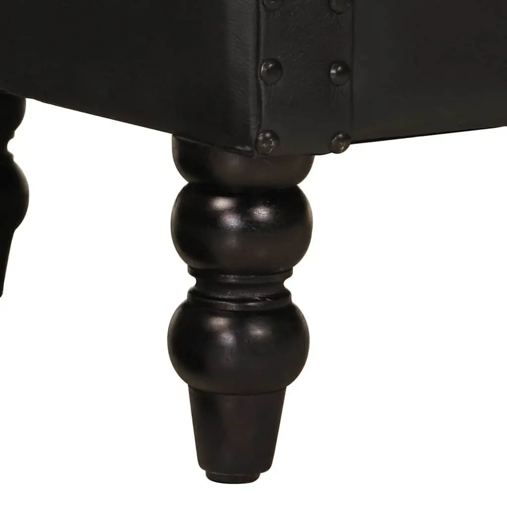 Armchair Black Real Goat Leather Lounge Chair Solid Mango Wood Legs