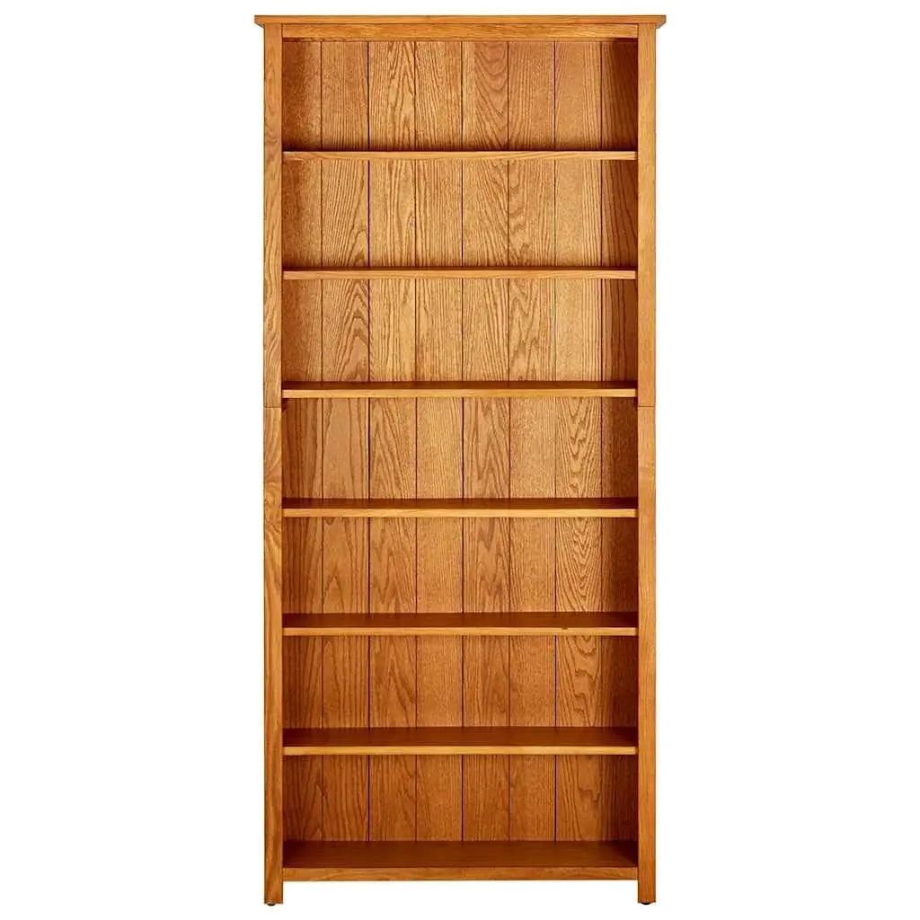 7-Tier Bookcase Solid Oak Wood 90x22.5x200 cm Storage Standing Shelf Display