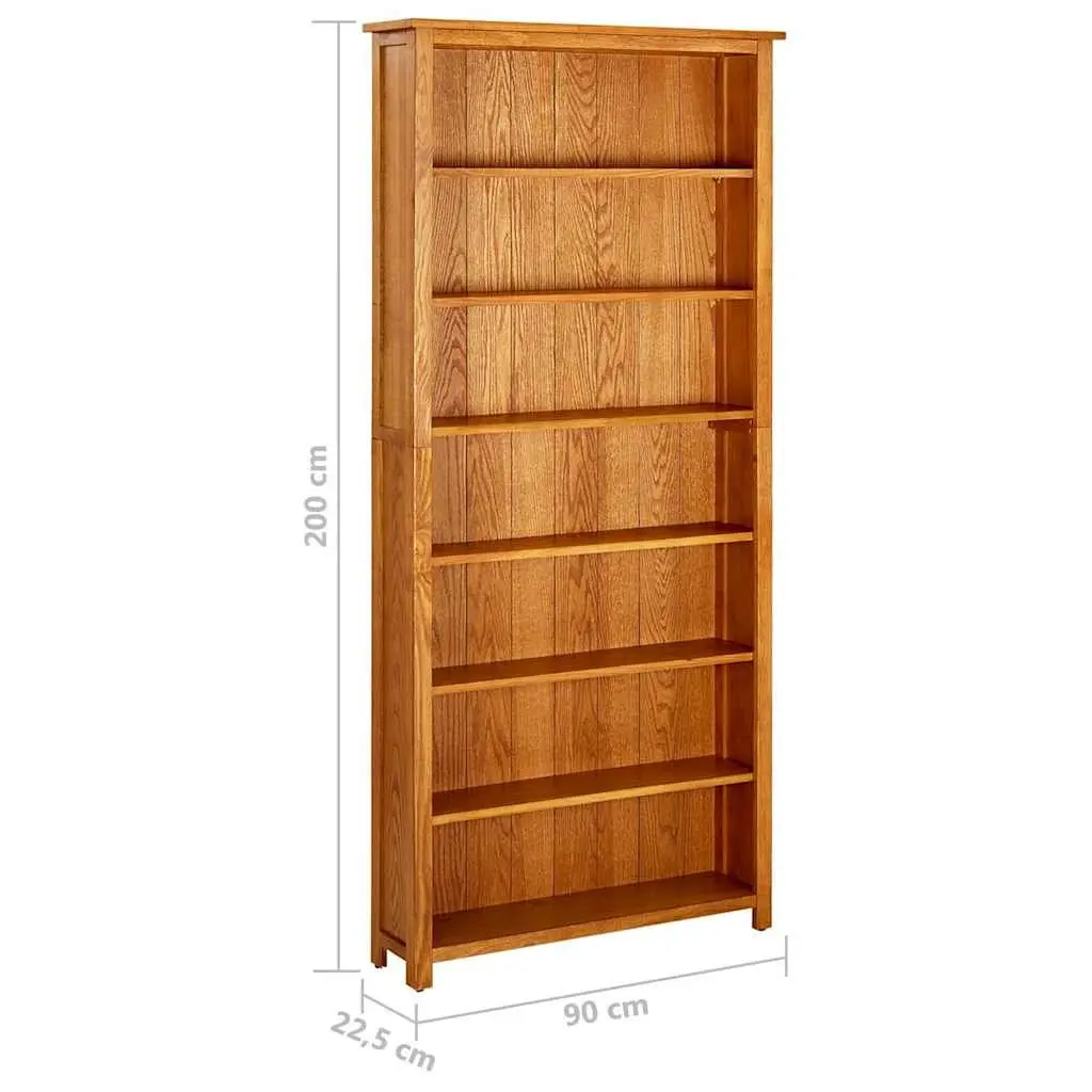 7-Tier Bookcase Solid Oak Wood 90x22.5x200 cm Storage Standing Shelf Display