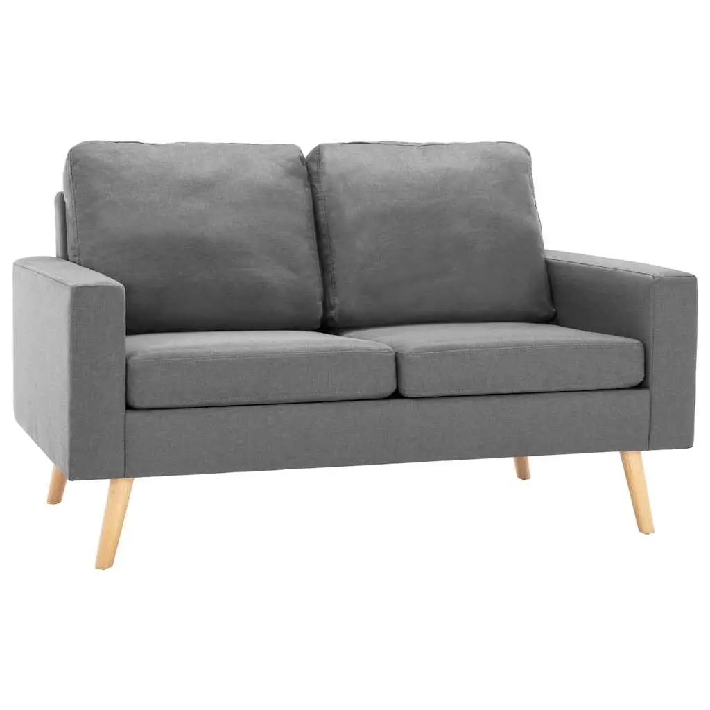 Grey Fabric Upholstered 2-Seater Sofa with Thick Cushions and Wooden Frame