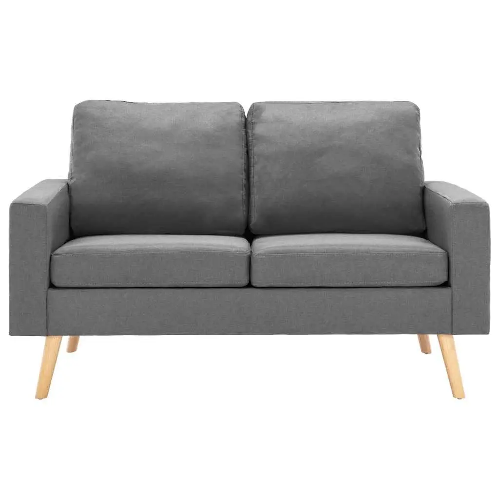 Grey Fabric Upholstered 2-Seater Sofa with Thick Cushions and Wooden Frame