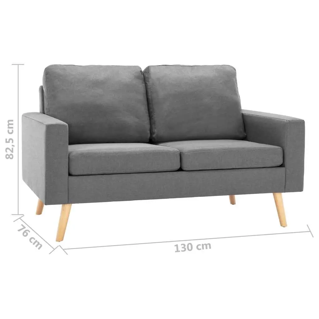 Grey Fabric Upholstered 2-Seater Sofa with Thick Cushions and Wooden Frame