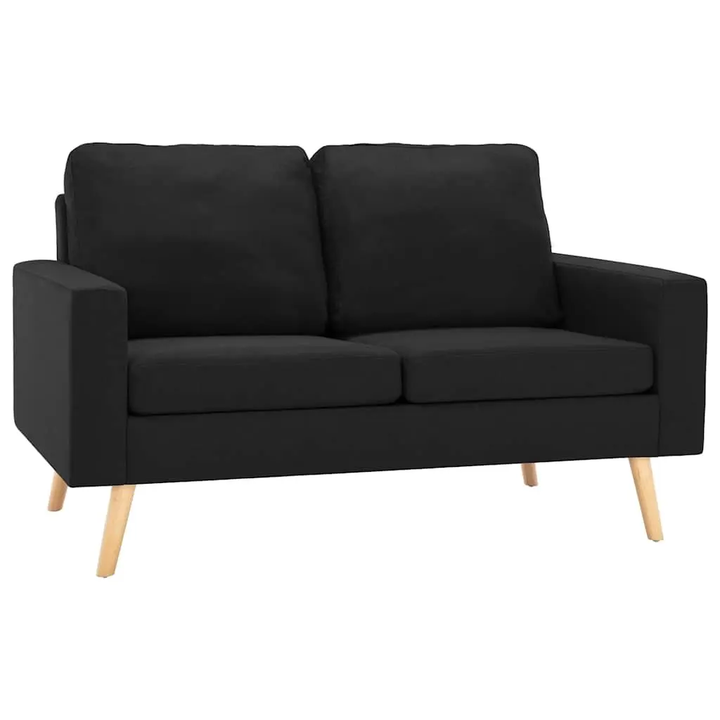 2-Seater Sofa Black Fabric Upholstered Padded Cushions