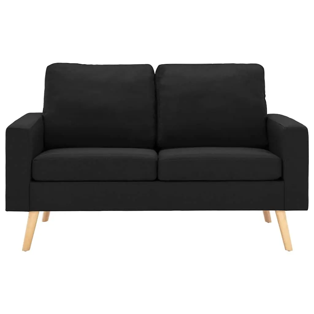 2-Seater Sofa Black Fabric Upholstered Padded Cushions