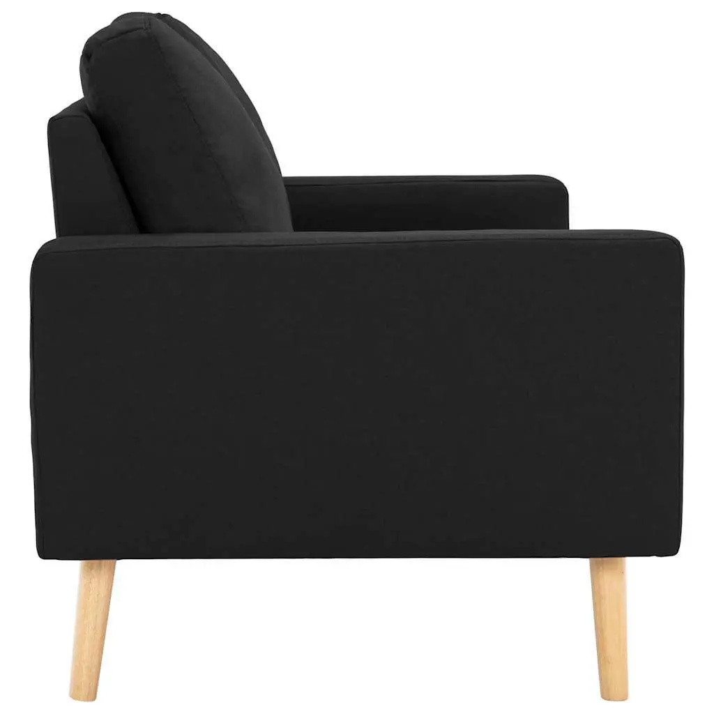 2-Seater Sofa Black Fabric Upholstered Padded Cushions