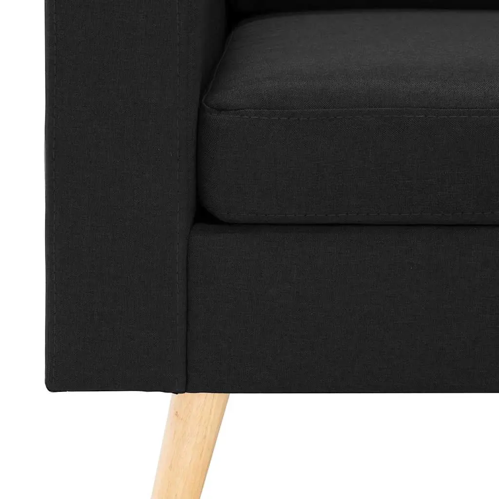 2-Seater Sofa Black Fabric Upholstered Padded Cushions