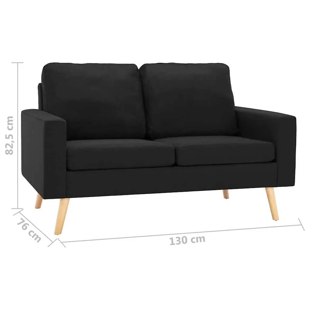 2-Seater Sofa Black Fabric Upholstered Padded Cushions