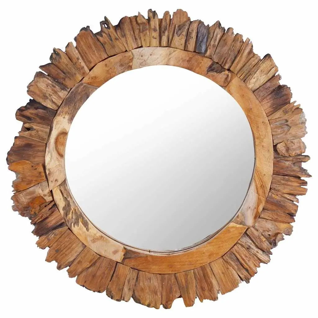 60 cm Round Mirror with Teak Frame