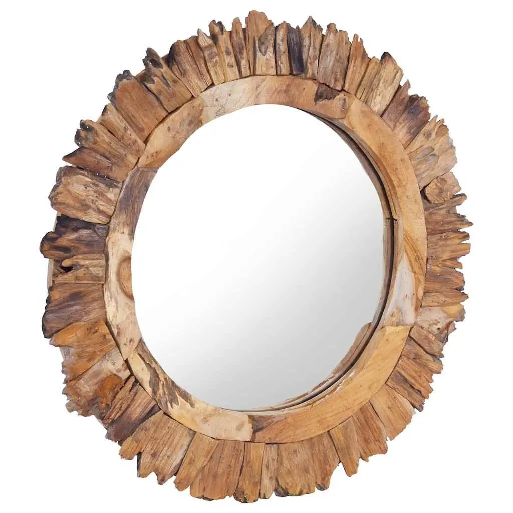 60 cm Round Mirror with Teak Frame