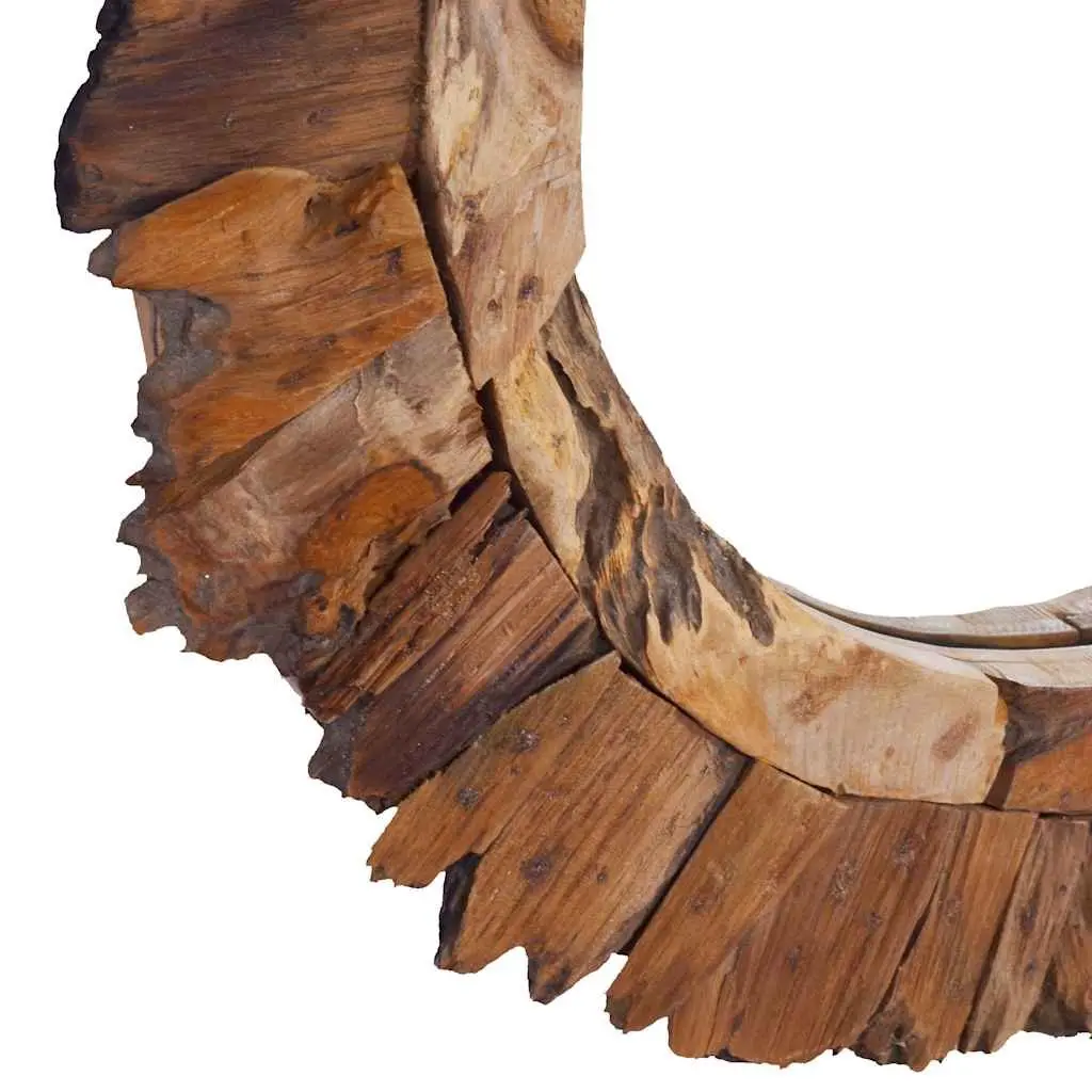 60 cm Round Mirror with Teak Frame